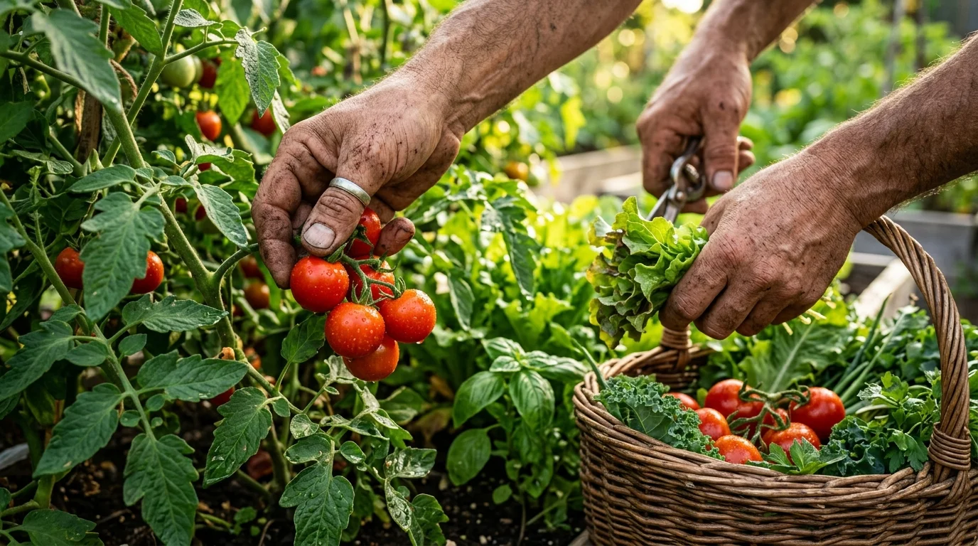 Fast harvest scene with fresh vegetables ready to pick.