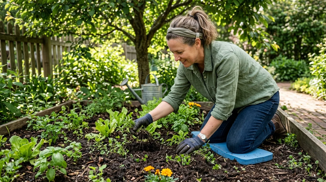 A quick 10-minute weeding task in a small vegetable bed.