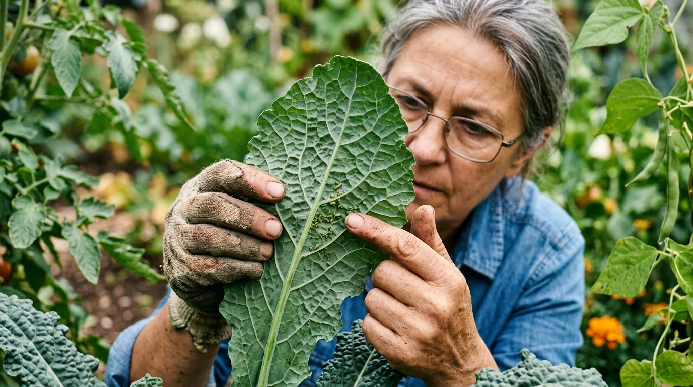 Quick plant check and care in a neat edible garden.