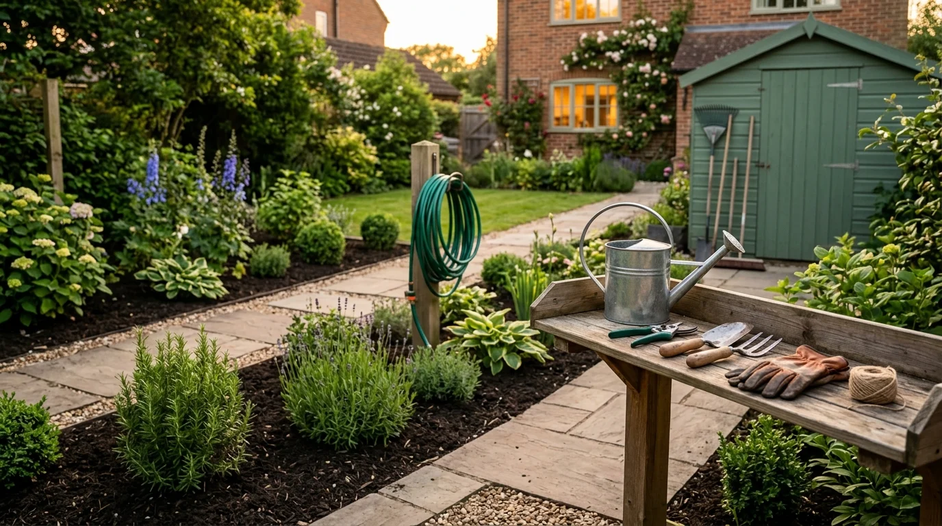 Quick tidy-up in minutes around a compact veg patch.