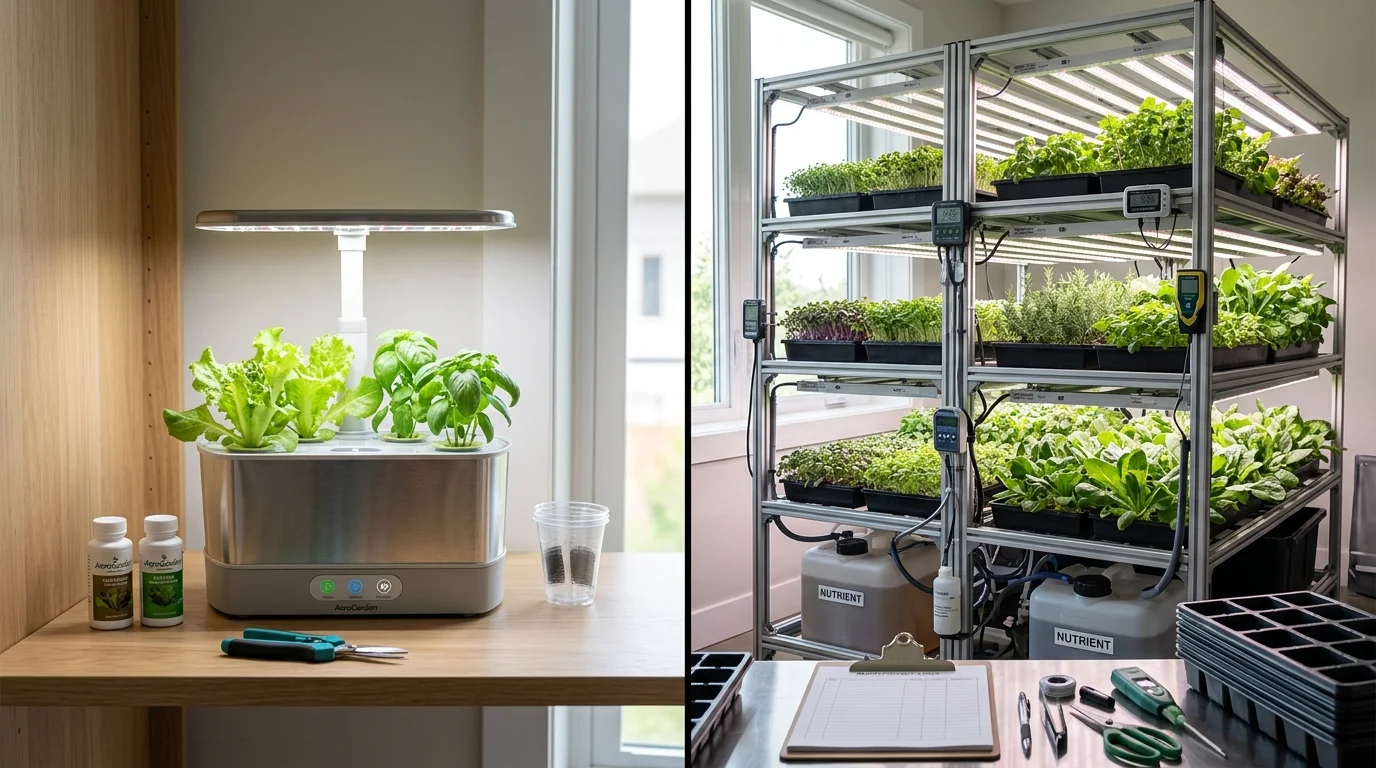 A beginner vs advanced gardening scene for model comparison.