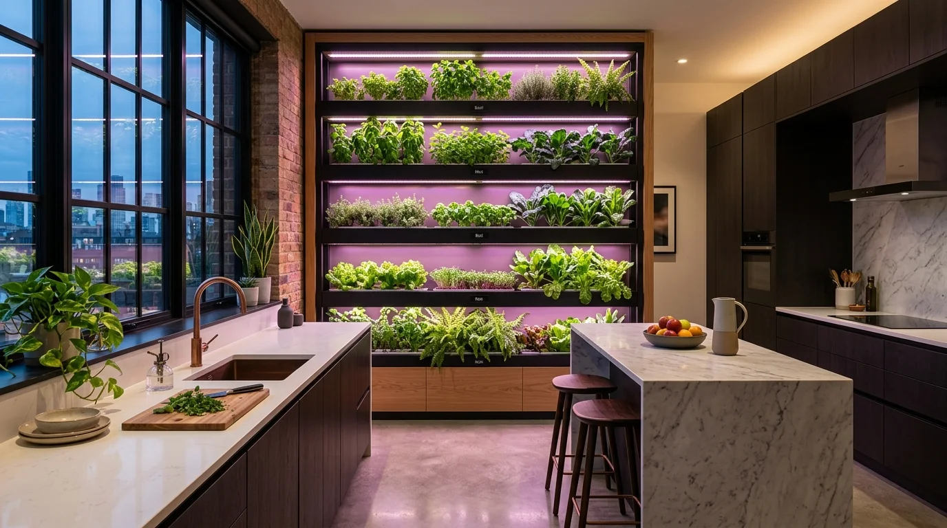 A modern kitchen aesthetic integration with an AeroGarden.