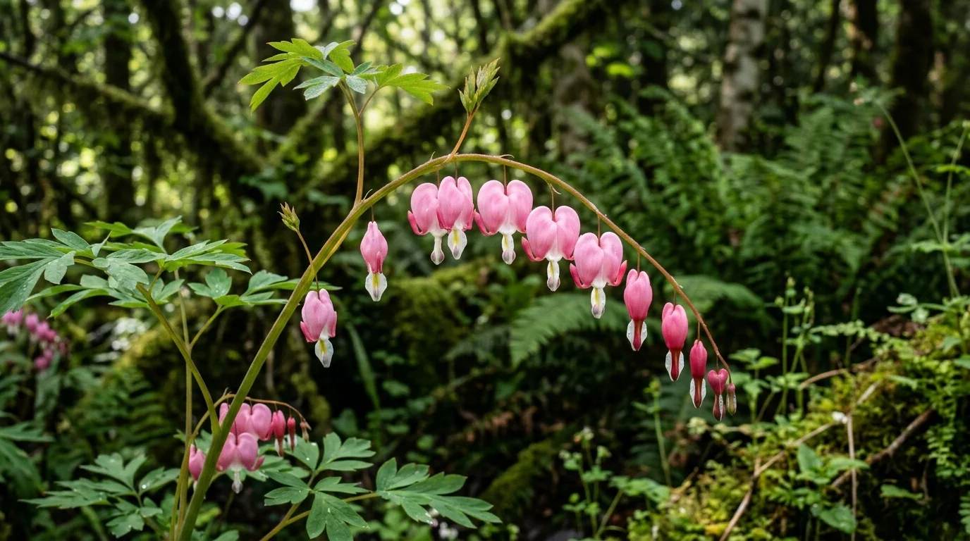 Bleeding heart flowering beautifully in a shaded border.