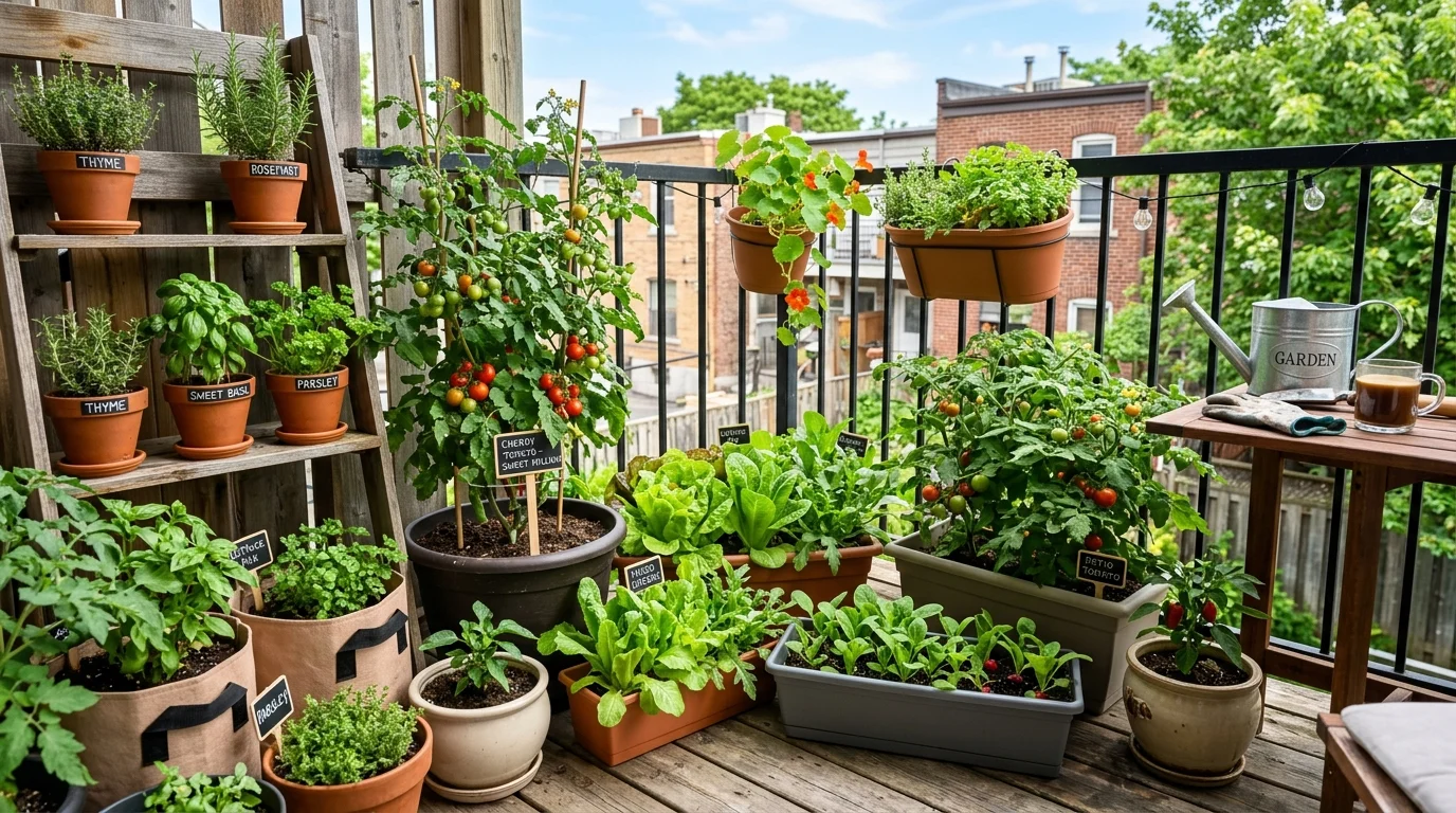 Mixed beginner vegetable garden layout using affordable materials and easy crops.