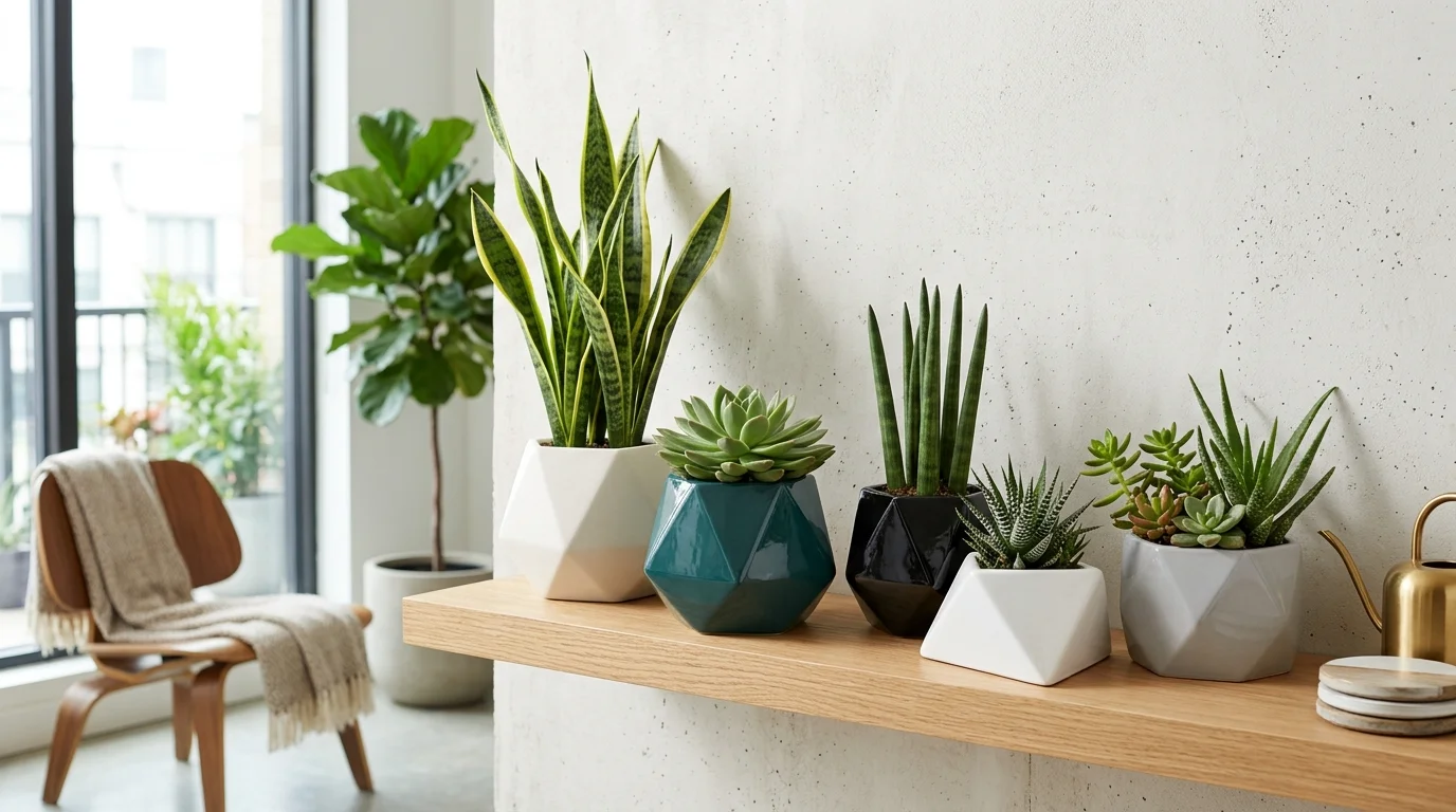 Pair Sculptural Pots With Simple Plants image.