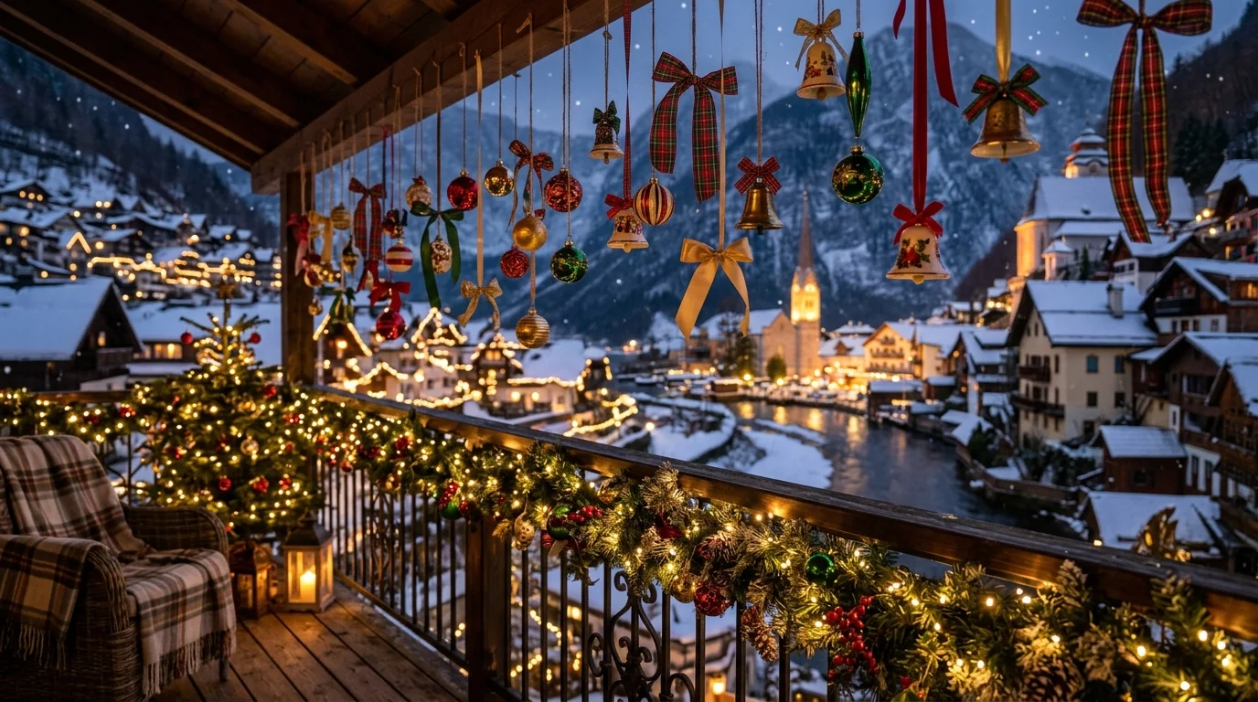 Hanging ornament balcony decor for the holidays.