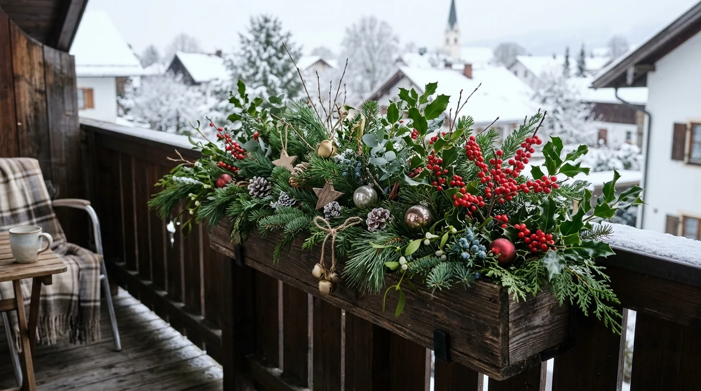 Festive planter boxes styled for a balcony.