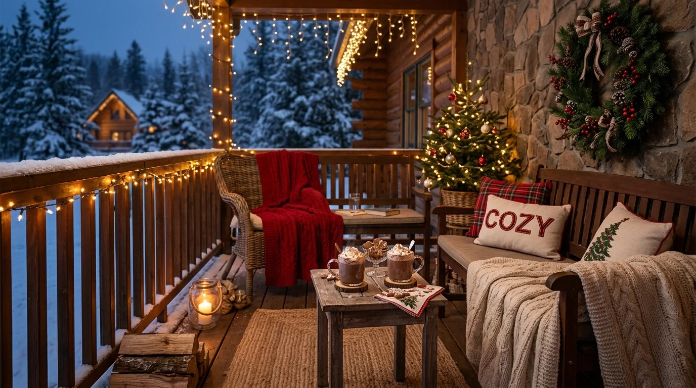 A hot cocoa patio corner for Christmas.