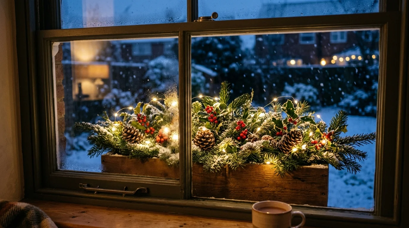 A classic evergreen window box for Christmas.