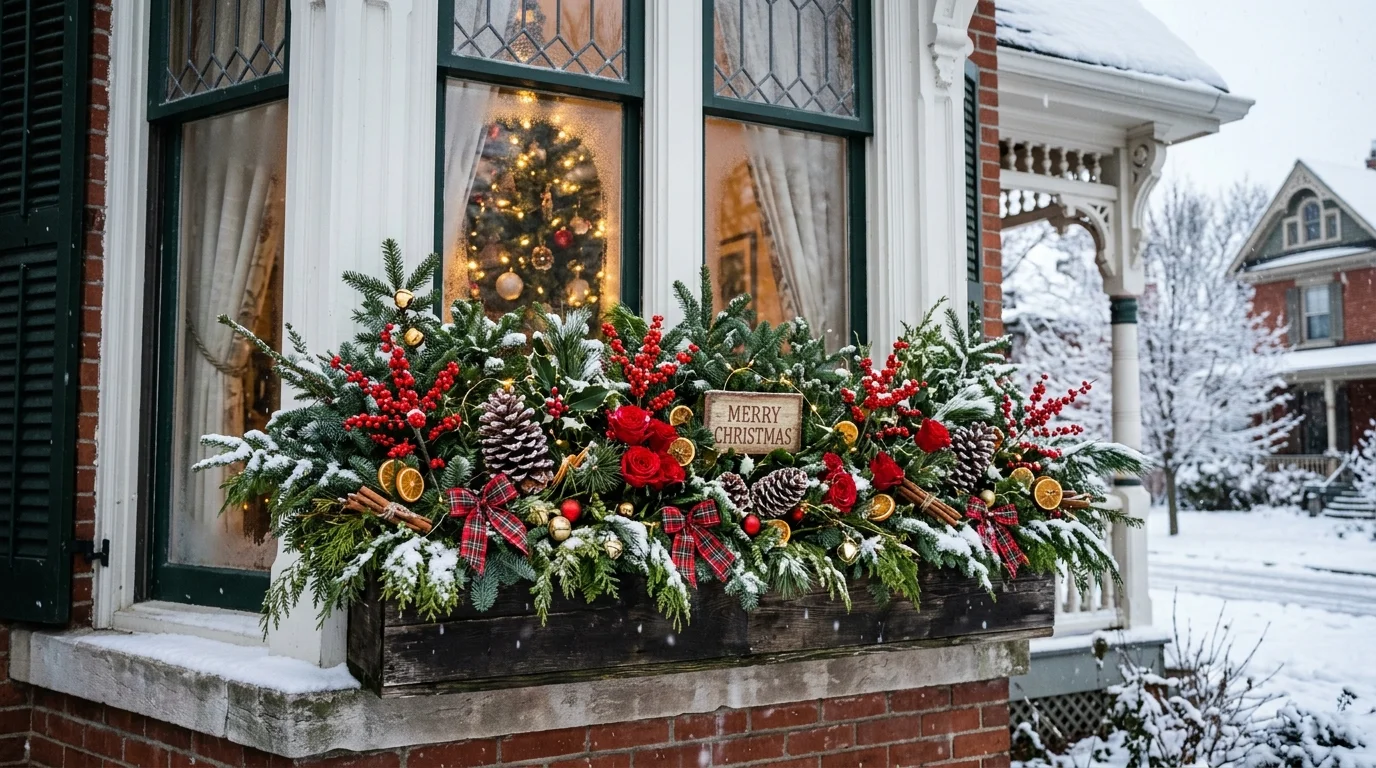 A Victorian style Christmas window box.