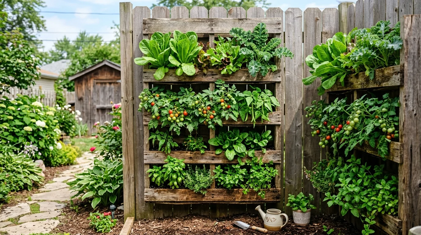 A mixed vertical pallet living wall creating a fuller and more layered effect.