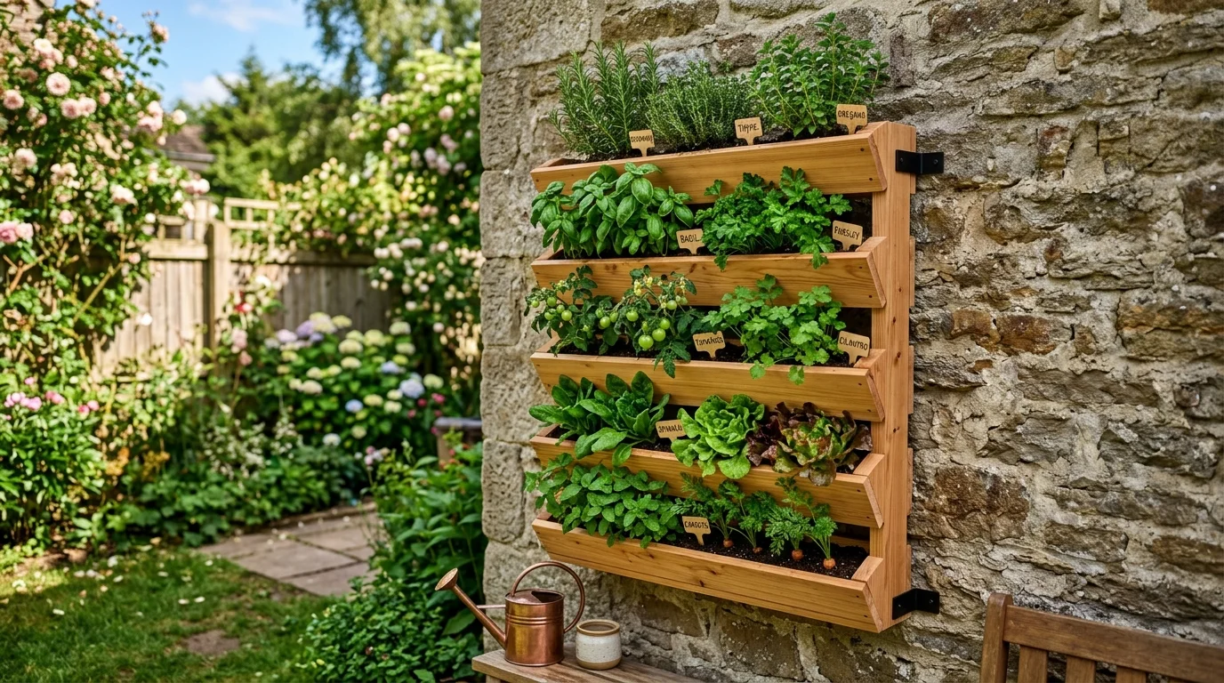 A modern minimalist pallet planter styled with clean lines and simple planting.