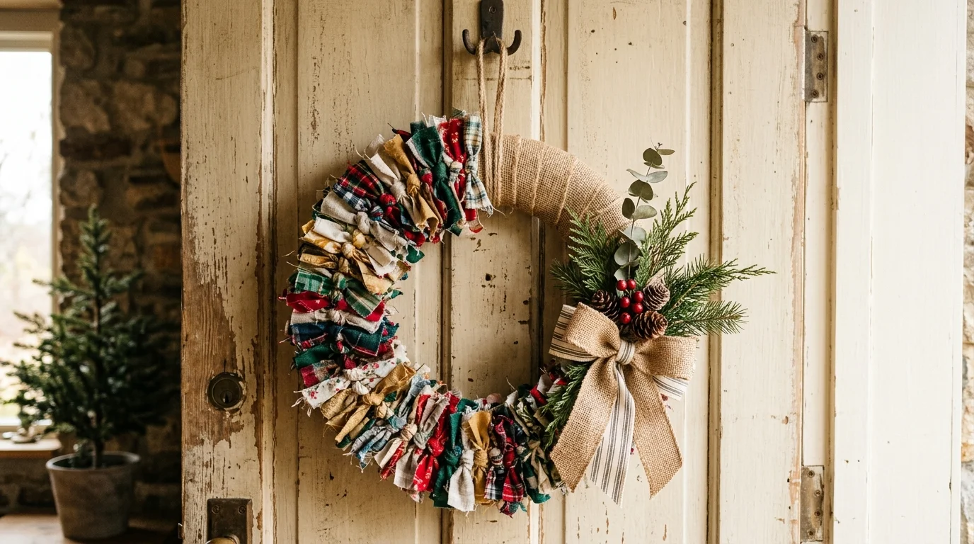 Fabric Scrap Ribbon Wreath image.