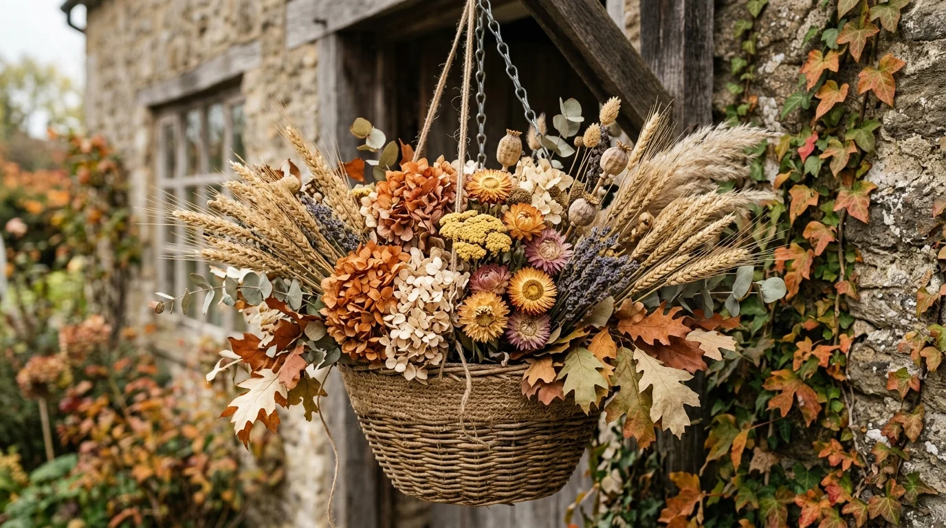 Dried Floral Fall Basket image.