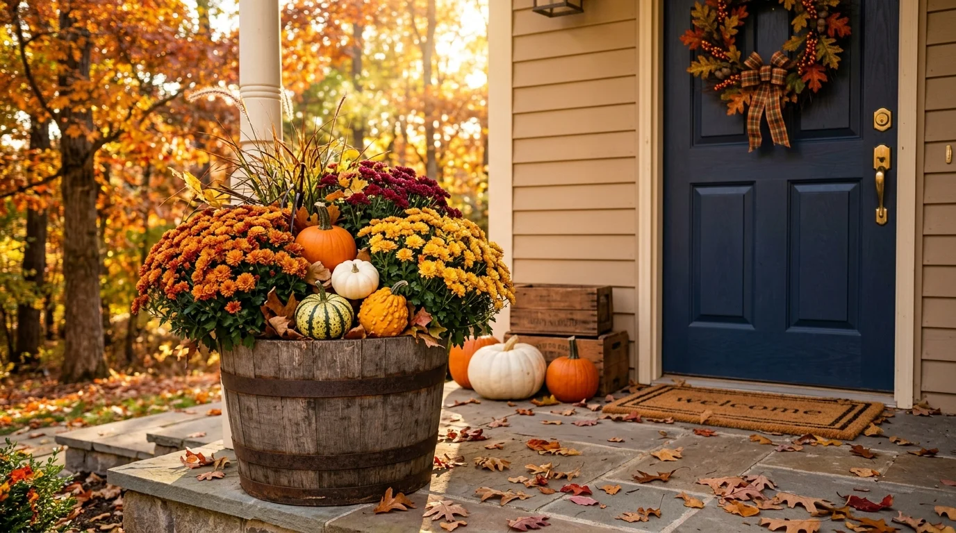 Stunning Front Porch Fall Planter Designs inspiration image.