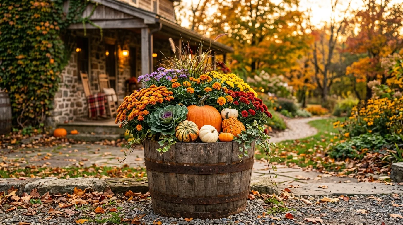 Rustic Barrel Planter image.