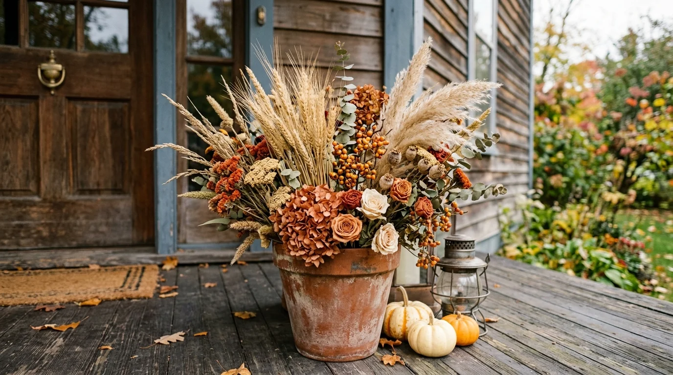Dried Floral Fall Planter image.
