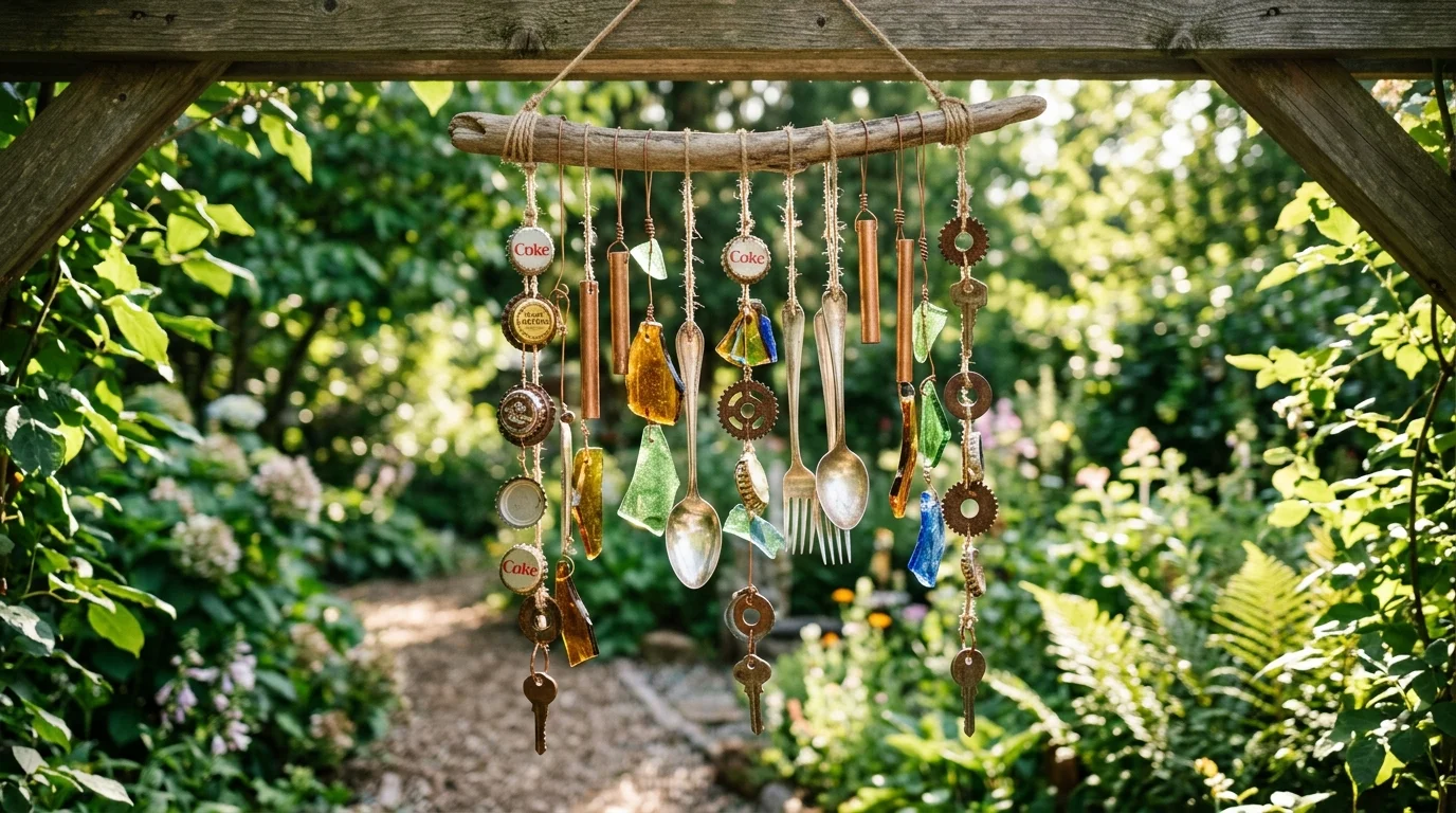 Garden wind chimes adding movement and sound to an outdoor space.
