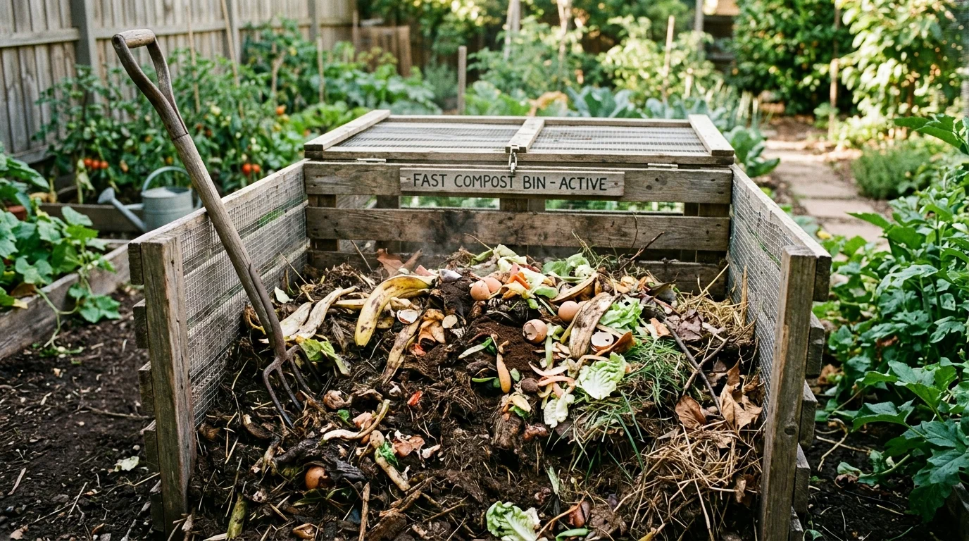 A fast composting bin used for easy organic recycling in the garden.