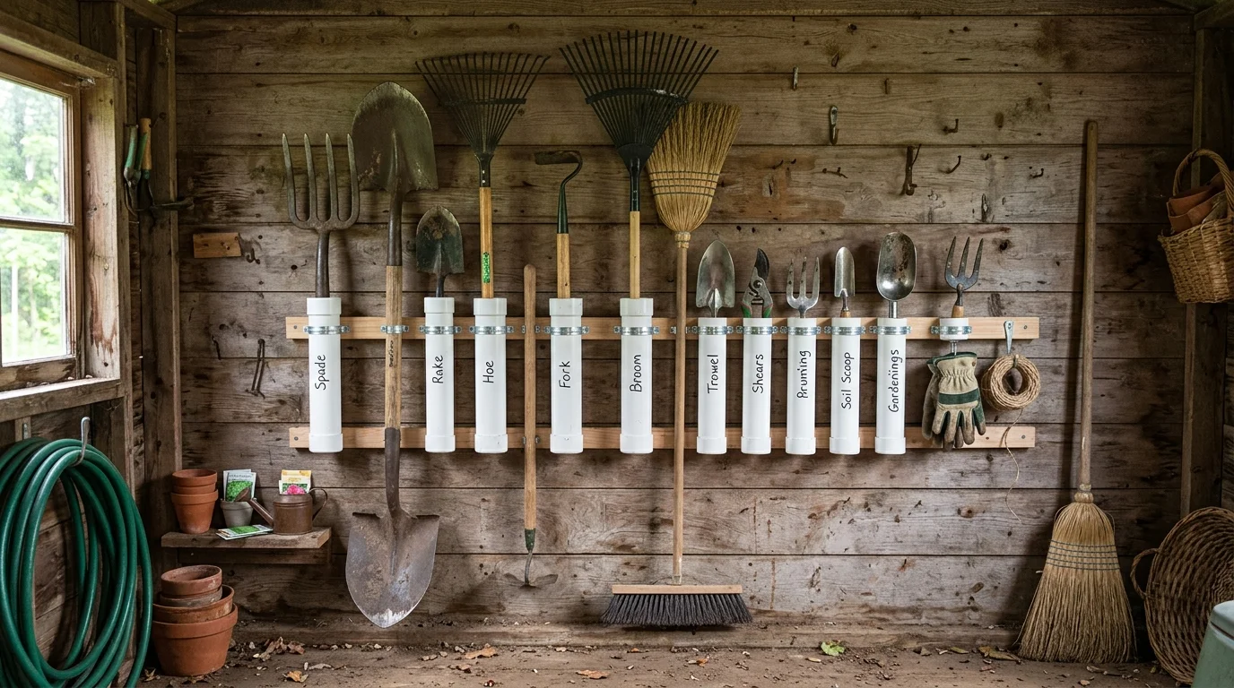 A garden tool organizer hack keeping supplies tidy and accessible.