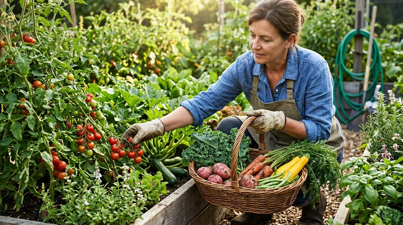 A quick harvest basket setup ready for easy picking in the garden.