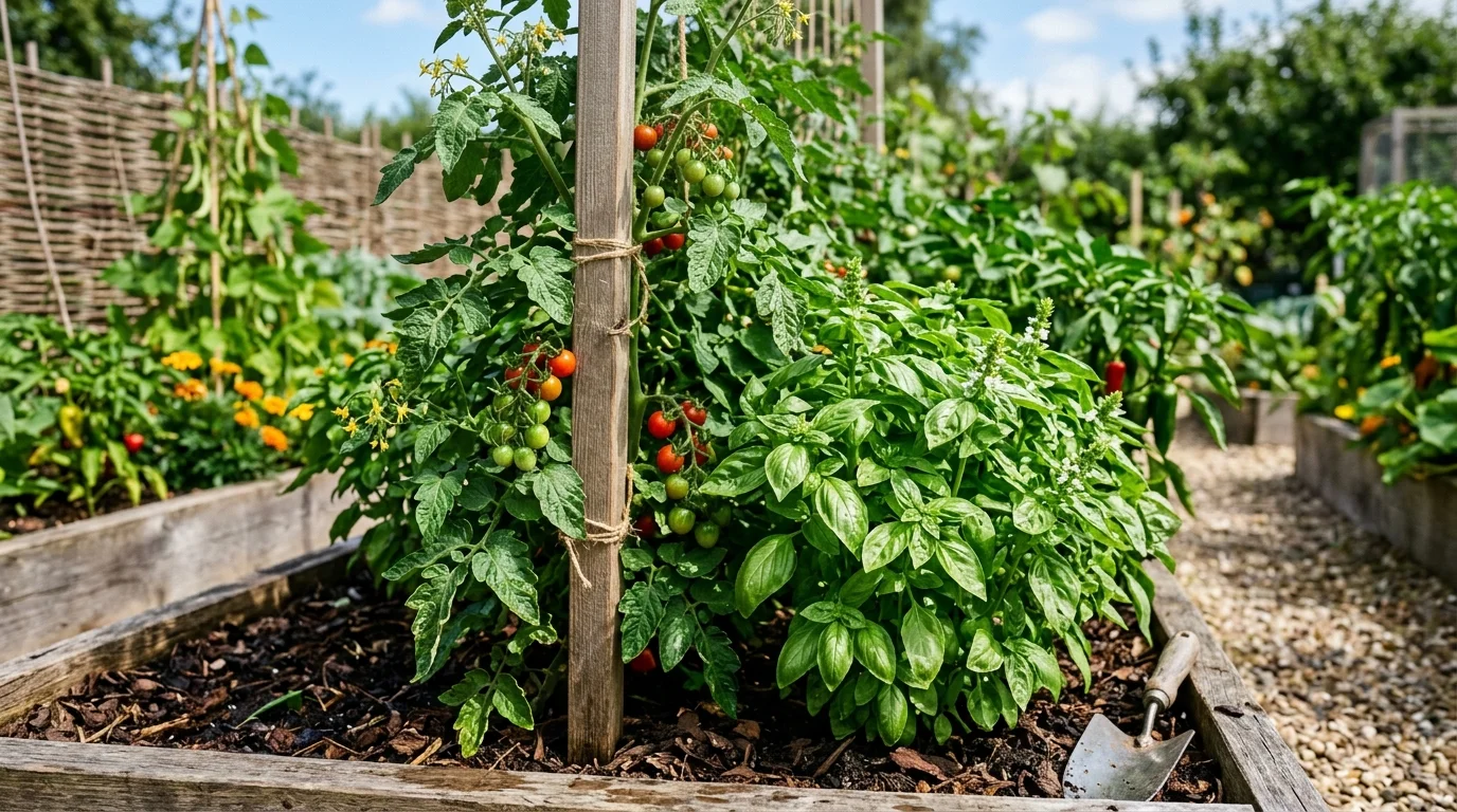 Companion planting in a productive and efficient garden bed.