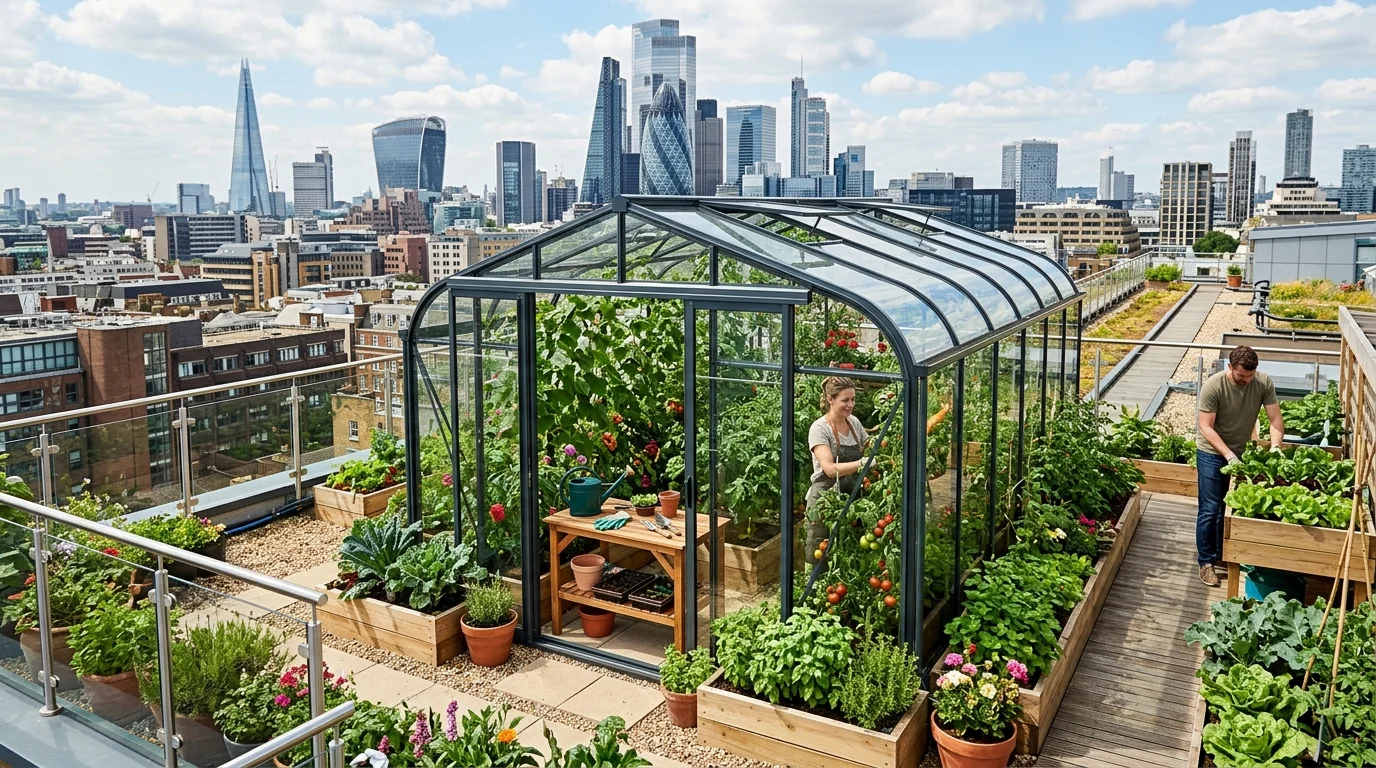An urban rooftop greenhouse design.