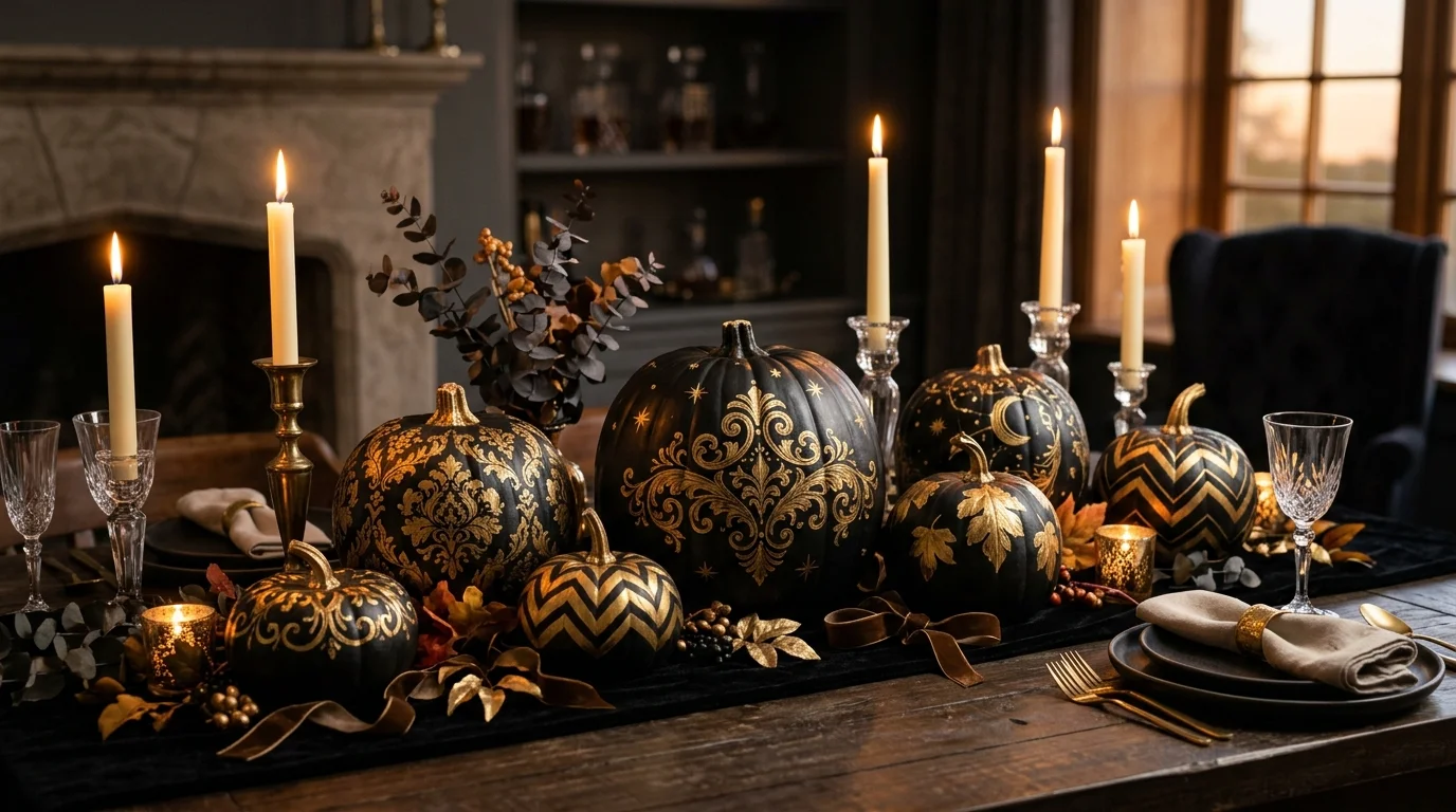 Black And Gold Elegant Pumpkins image.