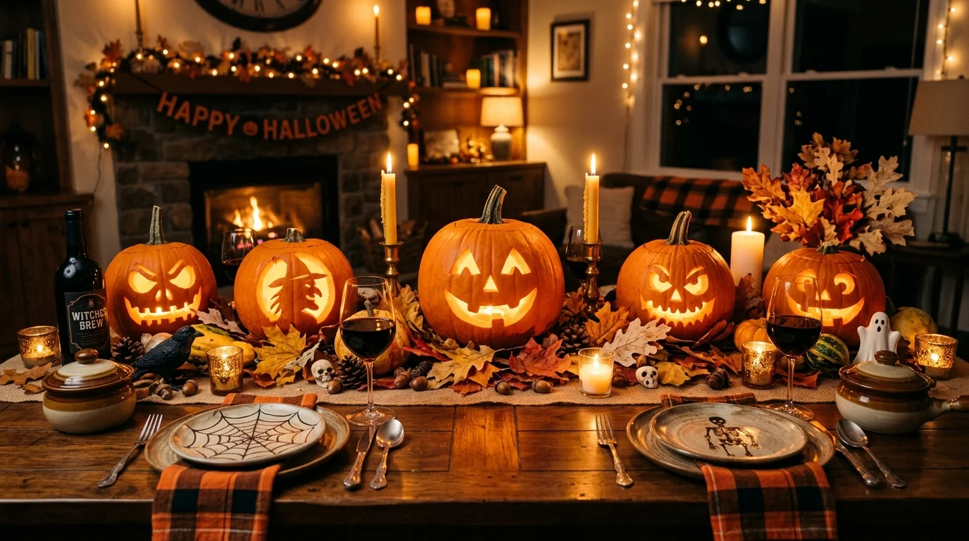 Pumpkin And Candle Table Setup image.