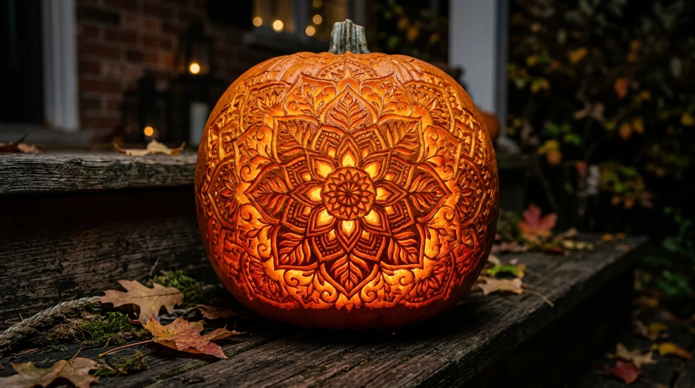Creative Pattern Carved Pumpkin image.