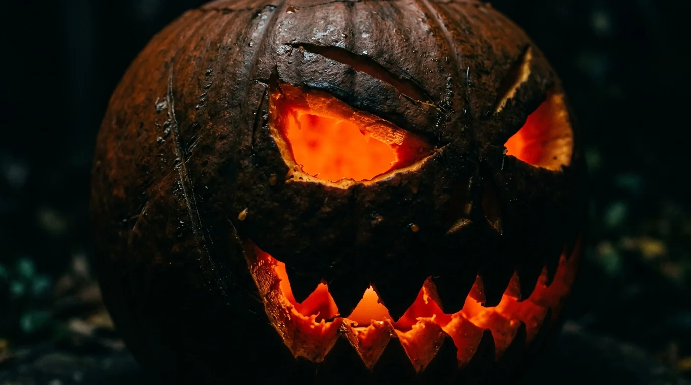 Horror Themed Pumpkin Close Up image.
