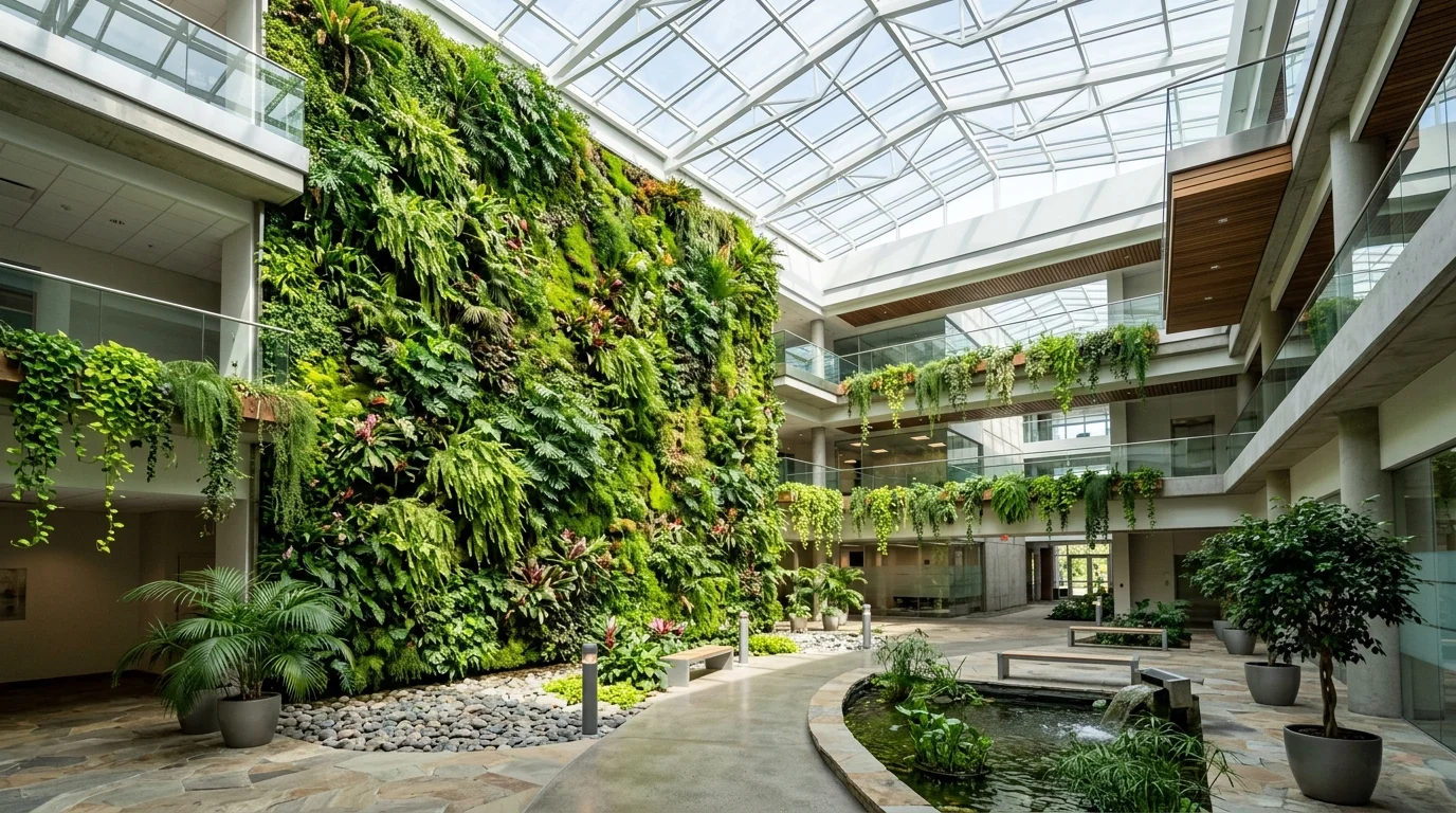 A vertical garden courtyard with lush planting.