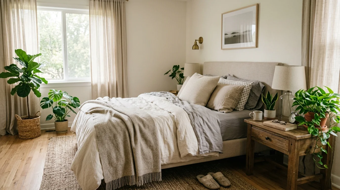 Bedroom plant decor with a calming vibe.