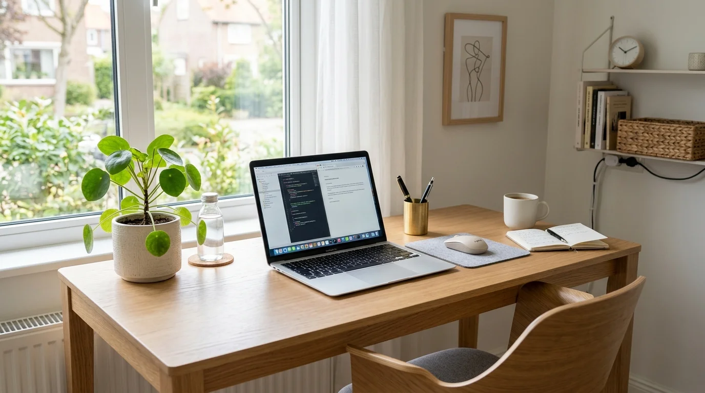 A desk plant setup for a simple green touch.