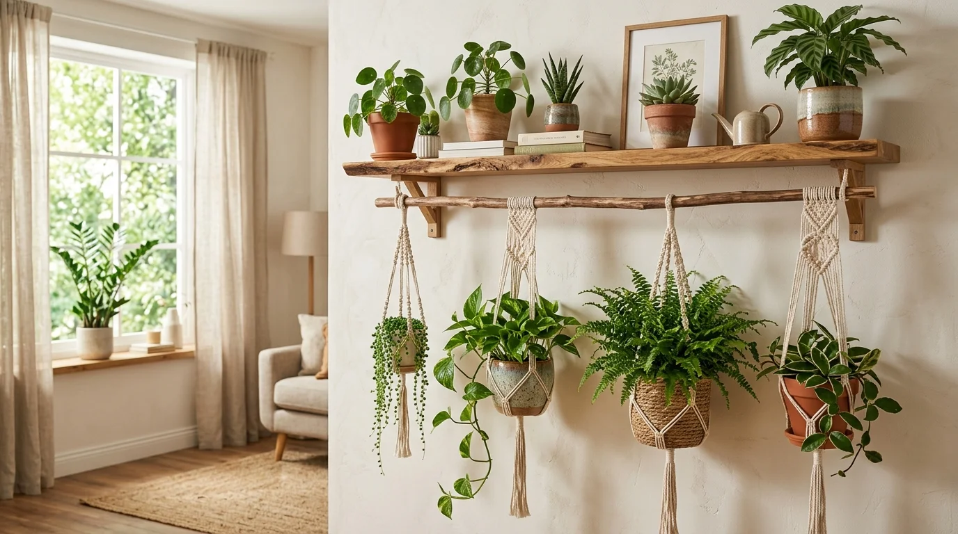 Macram Shelf And Hanging Combo image.