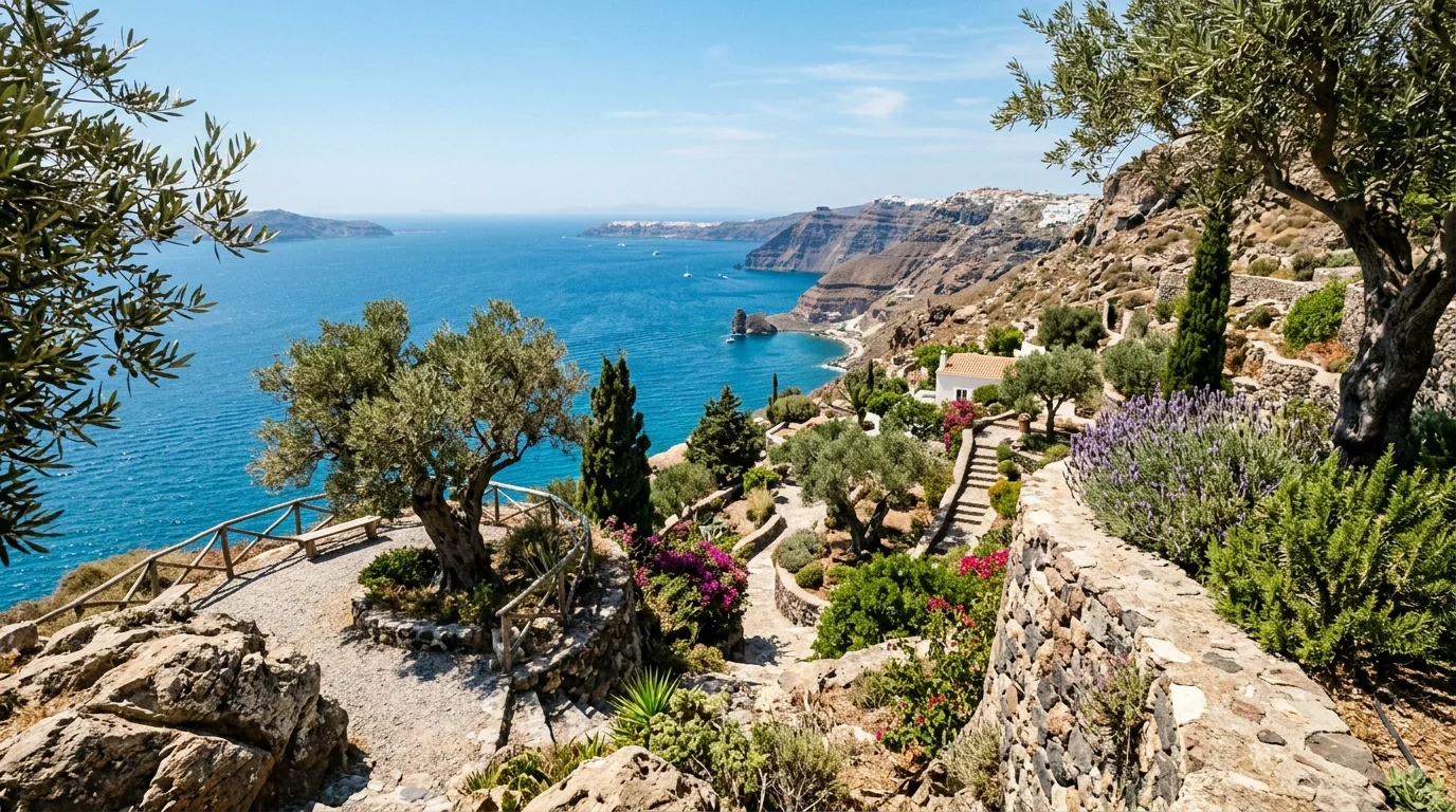 A coastal Mediterranean garden with soft tones.