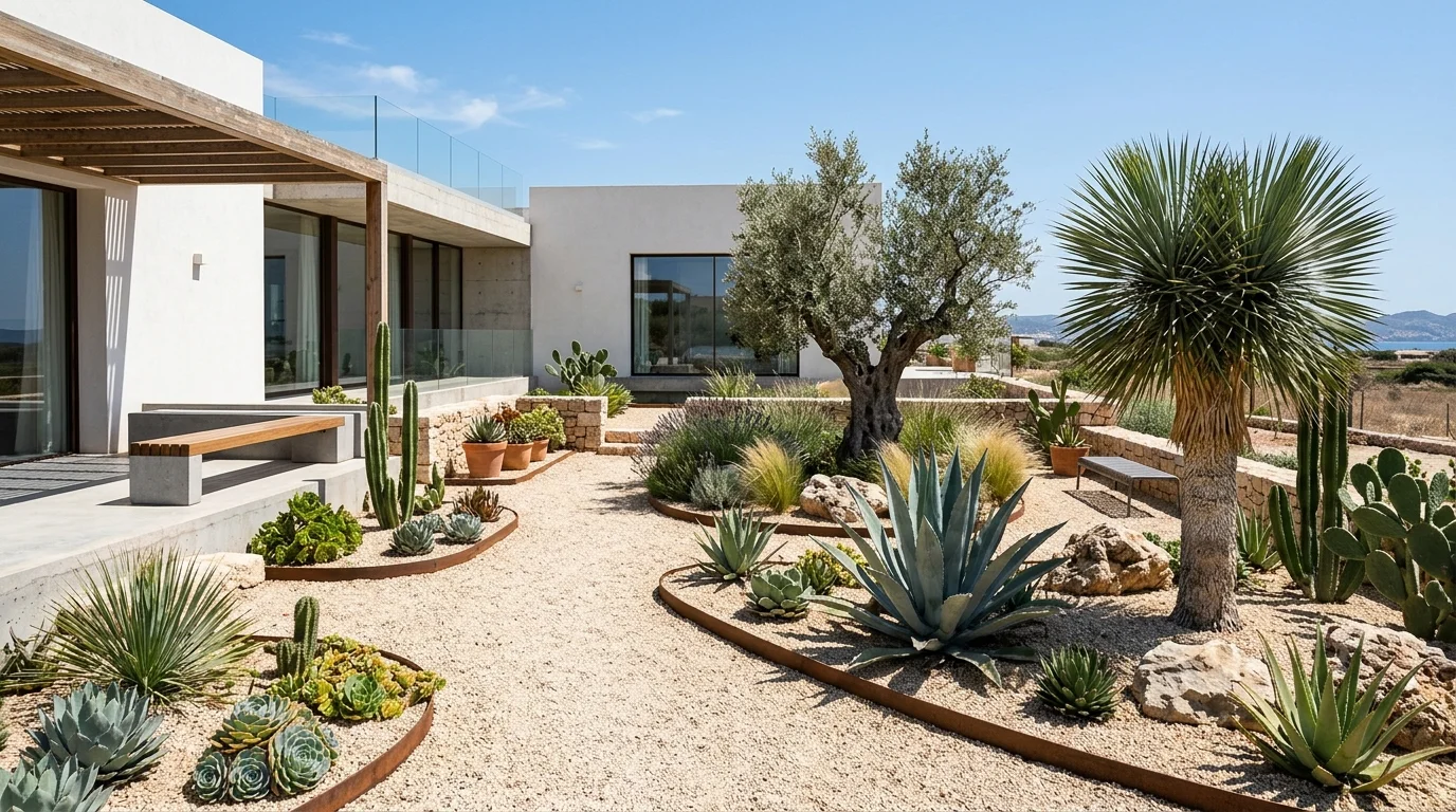 A minimal dry garden style with clean lines.