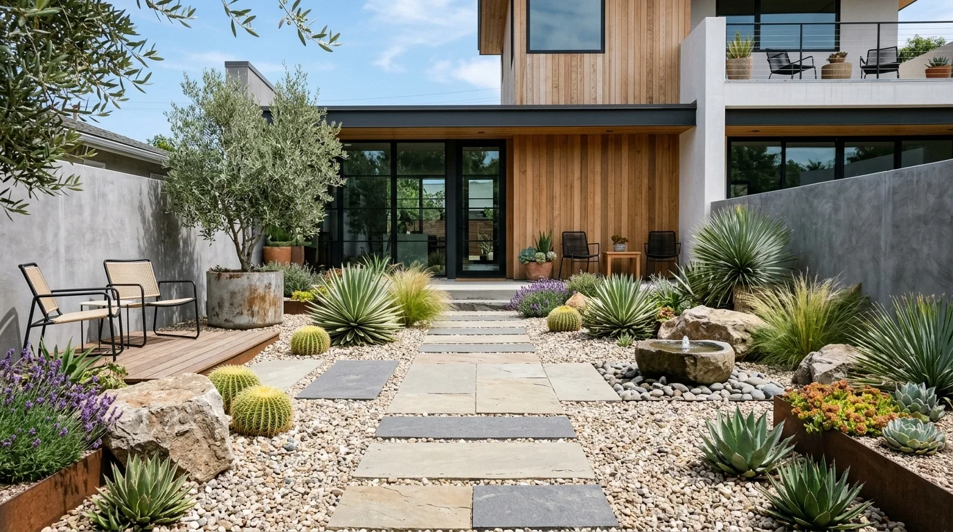 An effortless low-maintenance courtyard with simple planting.