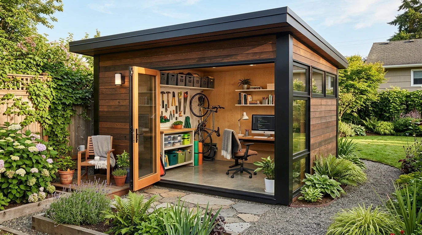 A multi-purpose modern shed designed for both function and style.