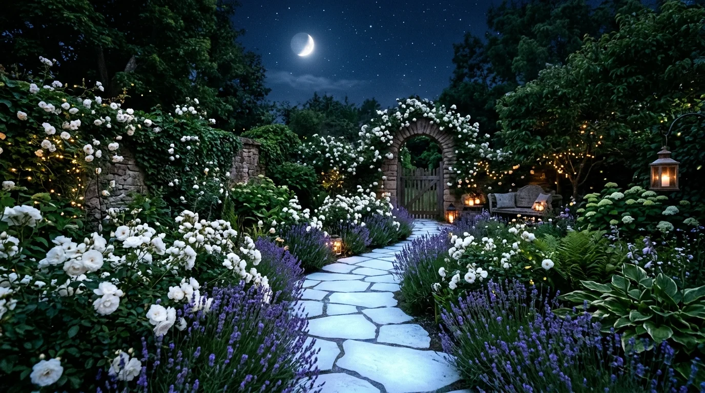 White Bloom Night Path image.