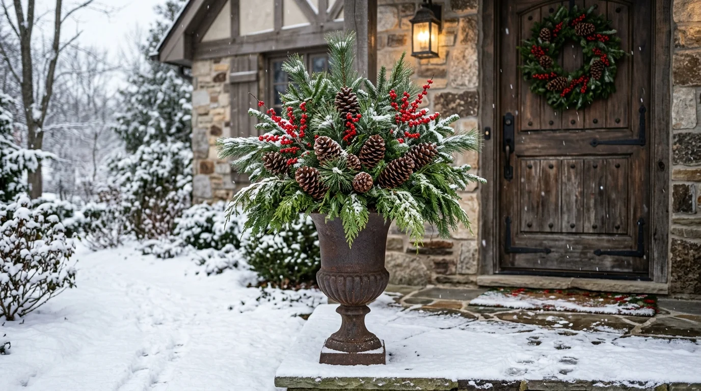 Outdoor Christmas Urn Decorating Ideas inspiration image.