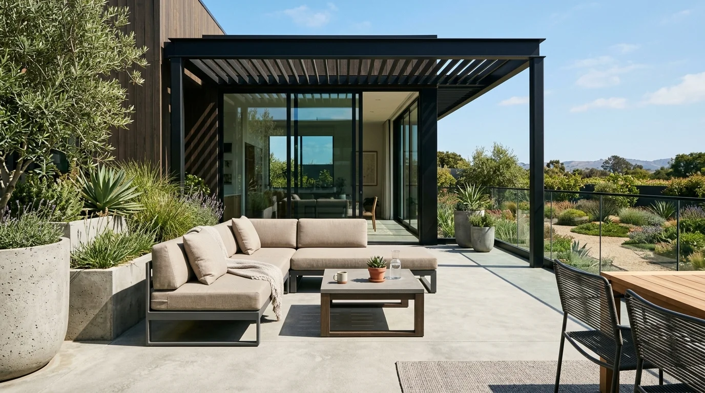 A minimalist modern patio showing how a plain slab can feel sleek and intentional.