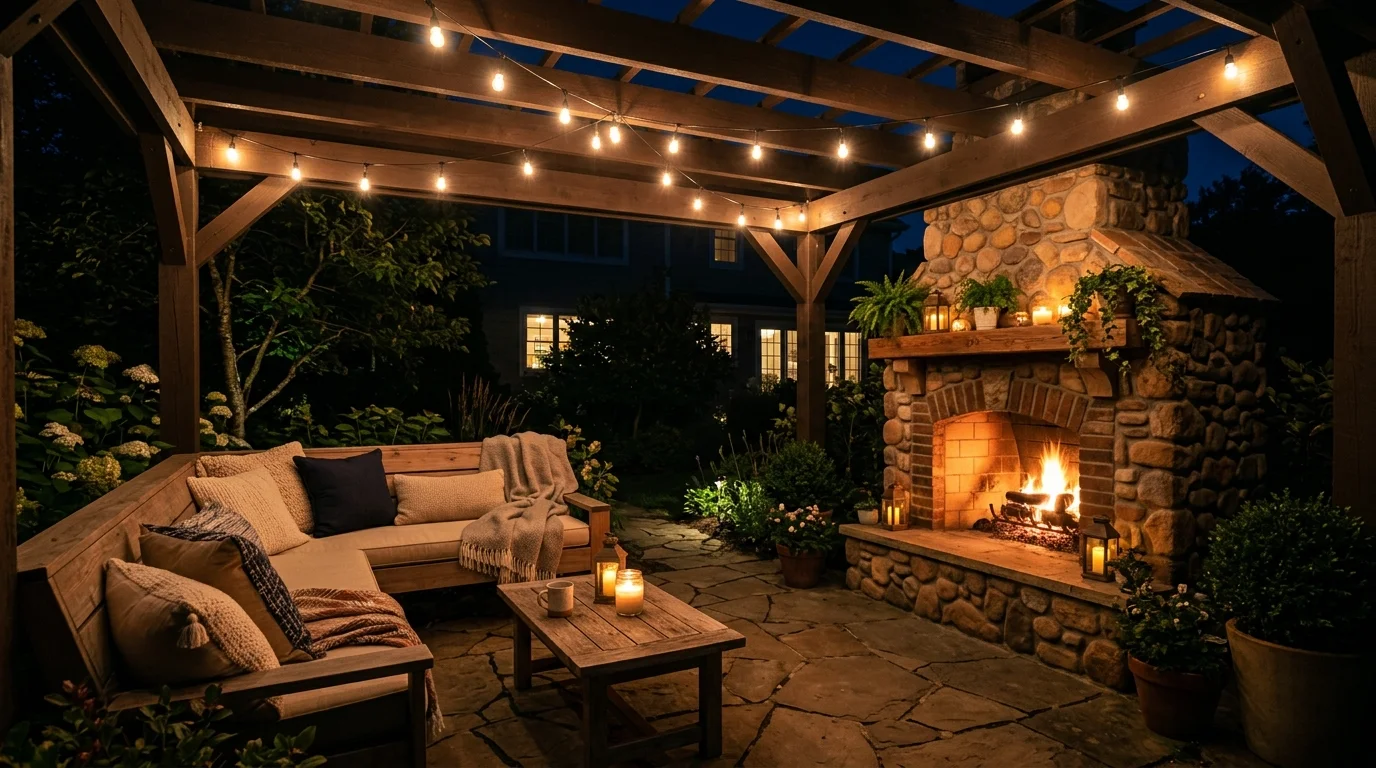 Rustic Brick Fireplace image.
