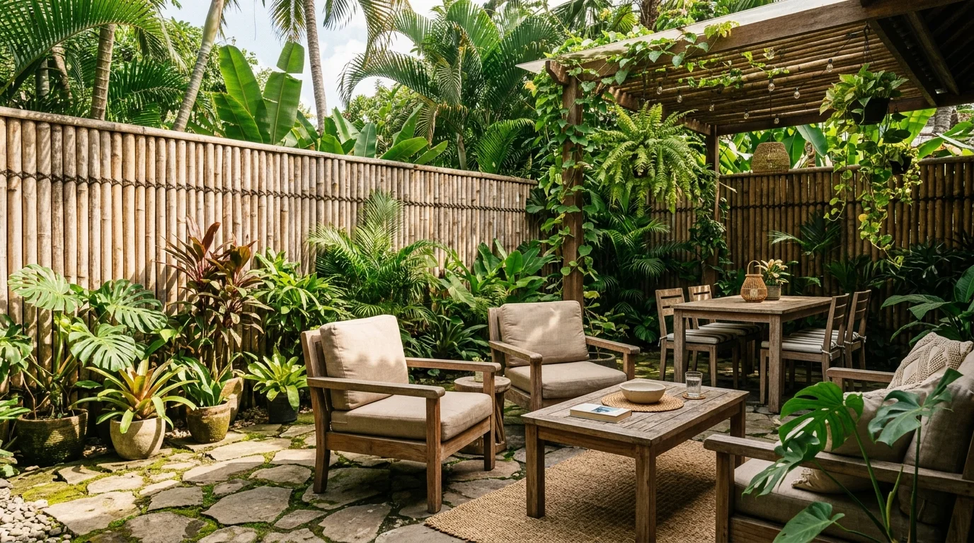 A bamboo privacy fence adding warmth and texture.