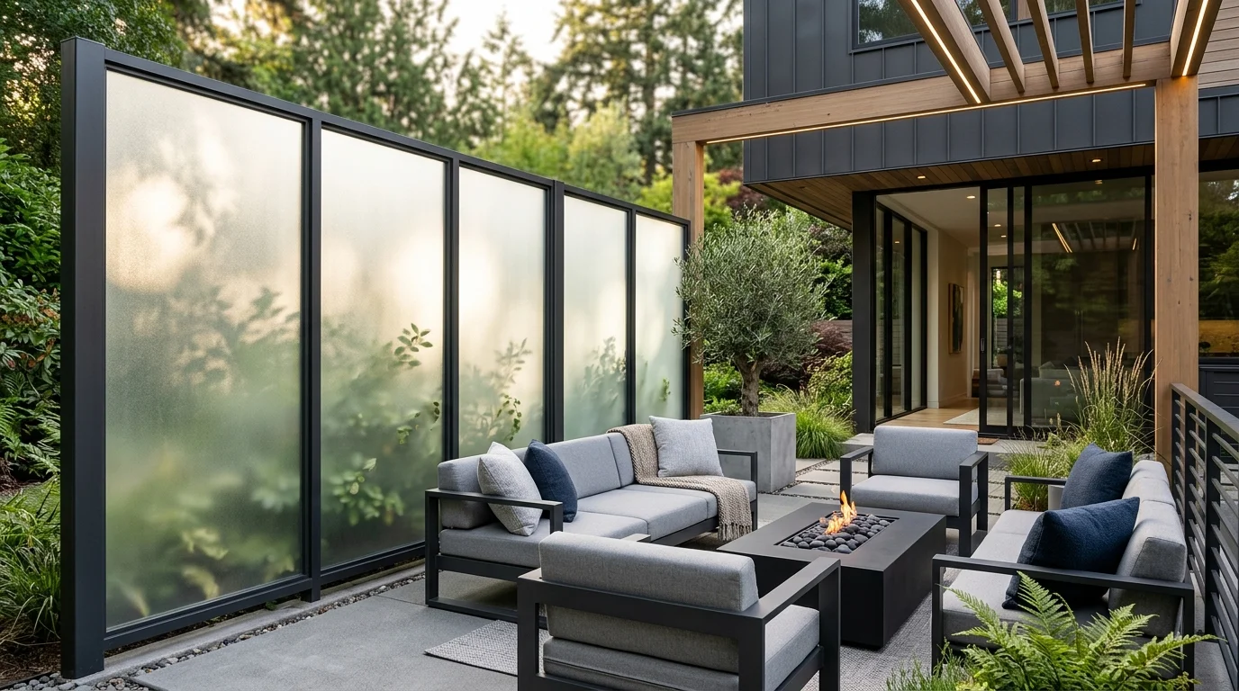 Frosted glass panels adding privacy without blocking light.