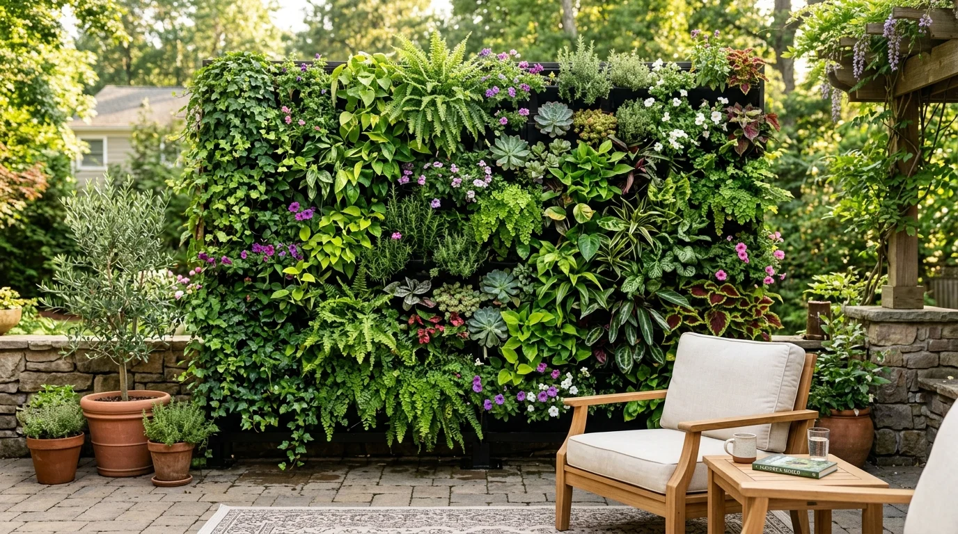 A vertical garden wall providing privacy and greenery.