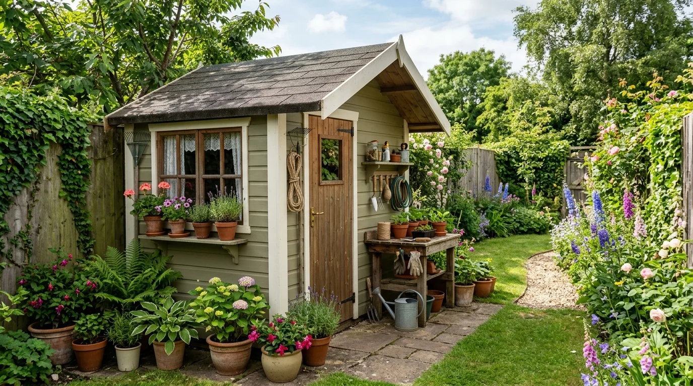 A multi-purpose small shed designed to do more in a tight yard.