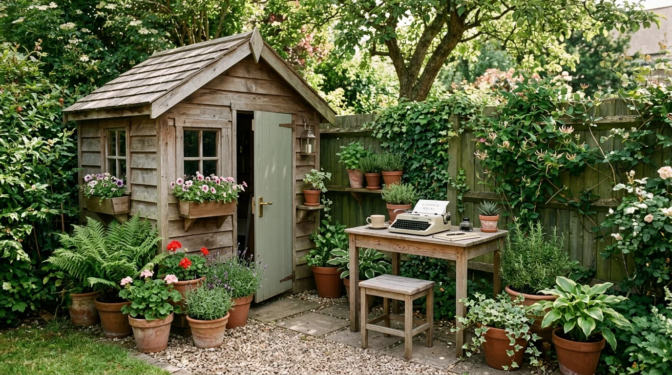 A small shed with an outdoor workspace adding function beyond the enclosed space.