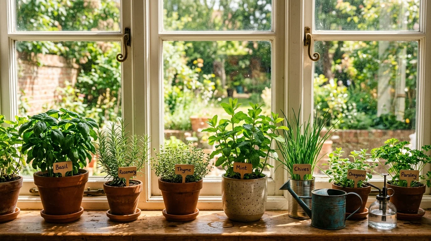 Window sill gardening for a tiny space.