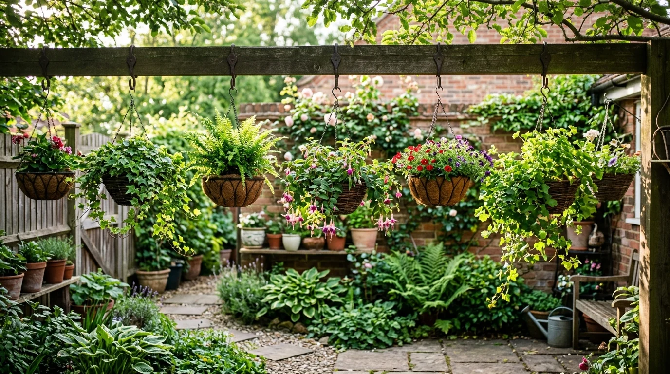 Hanging basket garden adding vertical layers.